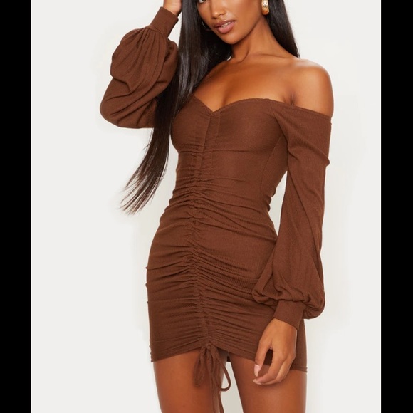 PrettyLittleThing Dresses & Skirts - Pretty Little Thing Brown Bodycon Ruched Dress